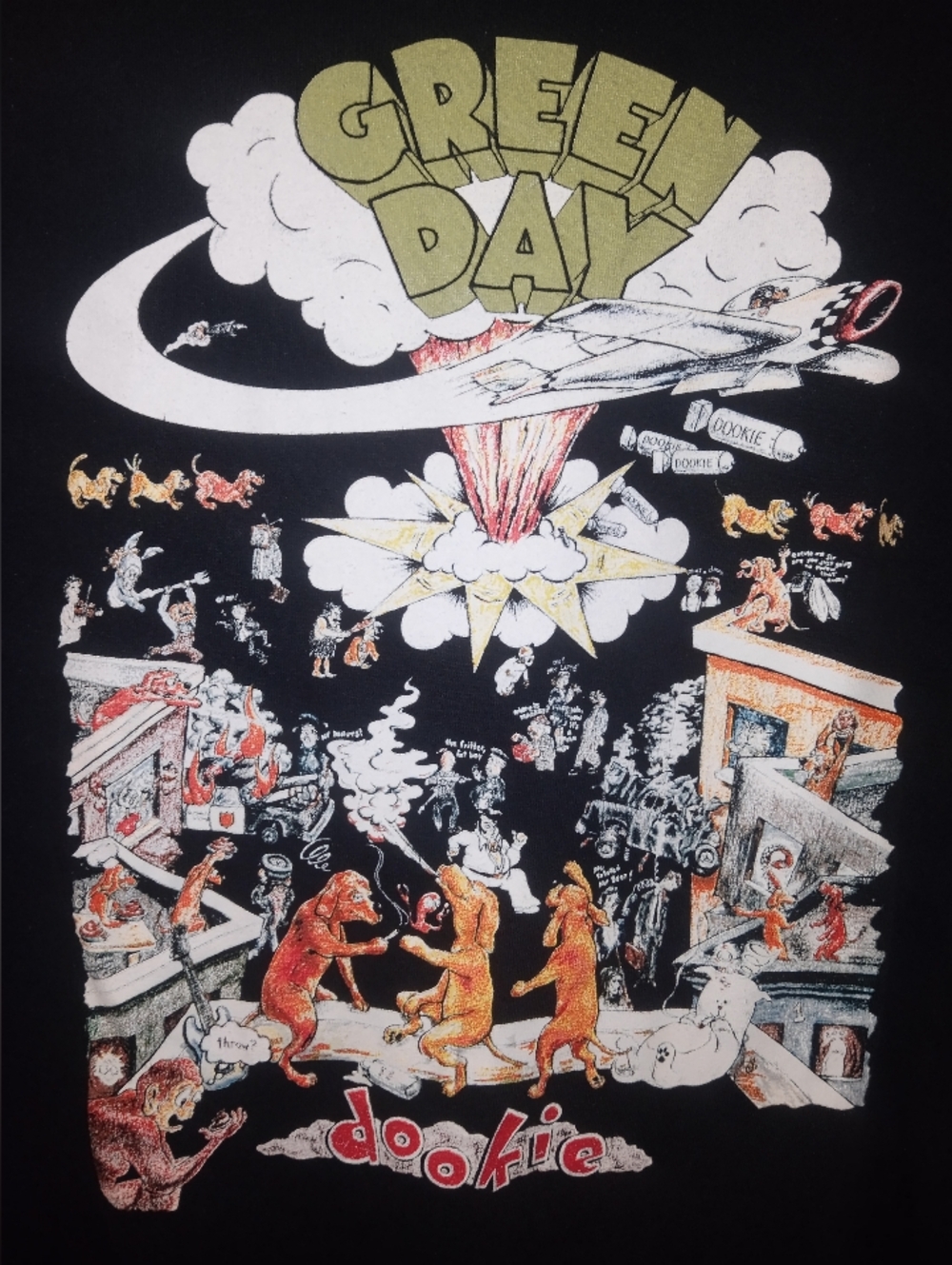 Green Day Dookie Black Multi Color Graphics Short Sleeve Tee - Size XL.